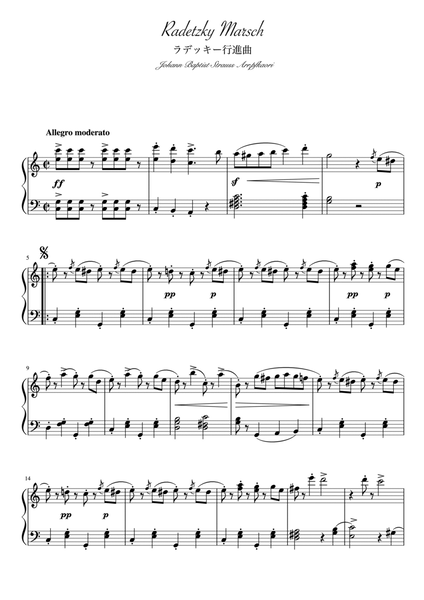 "Radetzky Marsch" (Cdur) fullver. Pianosolo -beginner to intermediate