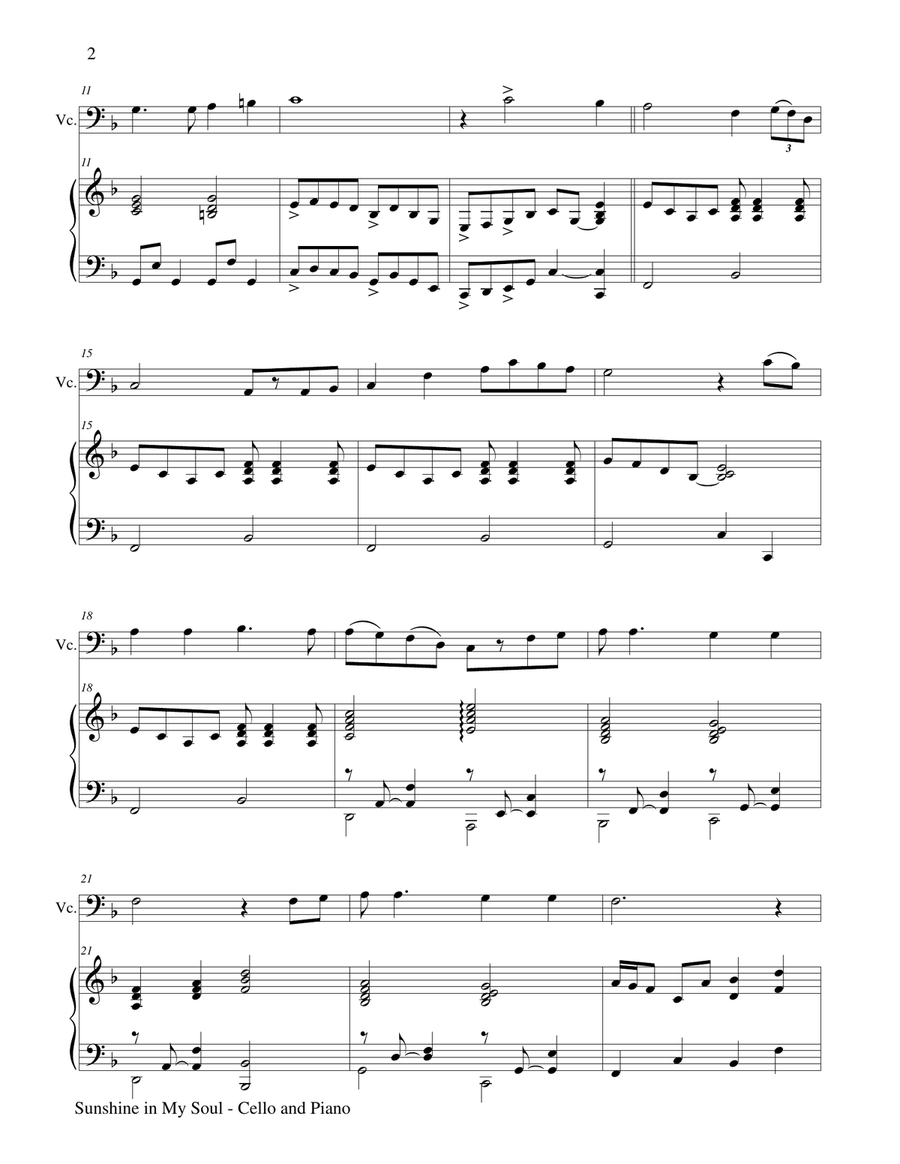 Sunshine in My Soul (Cello and Piano with Cello Part) Piano scores gallery preview page 3