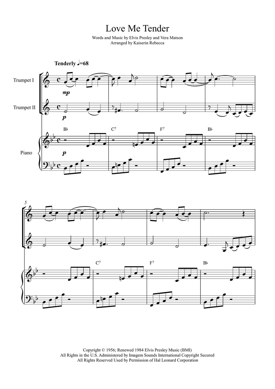 Love Me Tender Trumpet Duet scores gallery preview page 1