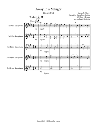 Away in a Manger (G) (Saxophone Quintet - 2 Alto, 3 Tenor)