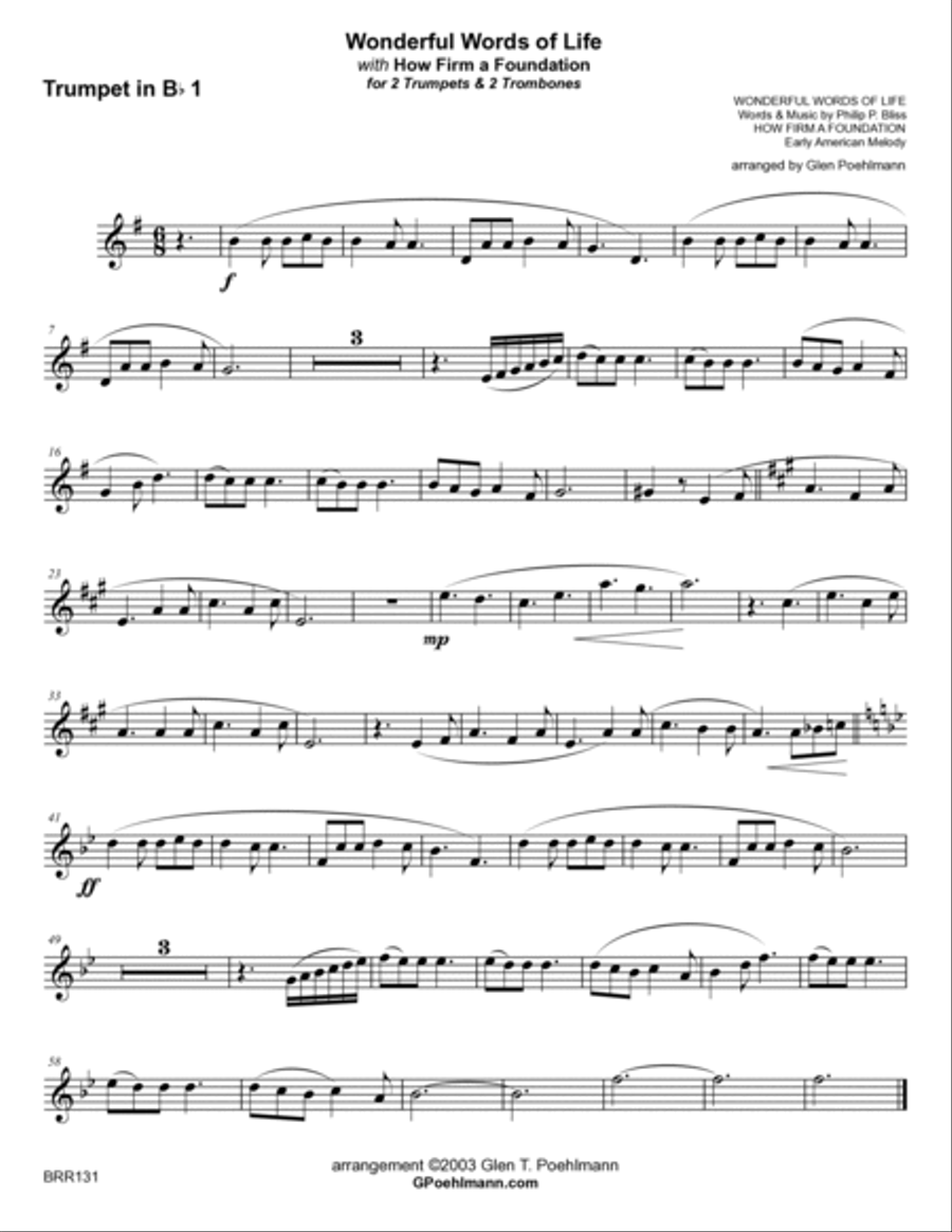 WONDERFUL WORDS OF LIFE (w/How Firm a Foundation) - BRASS QUARTET (unaccompanied) Brass Quartet scores gallery preview page 4