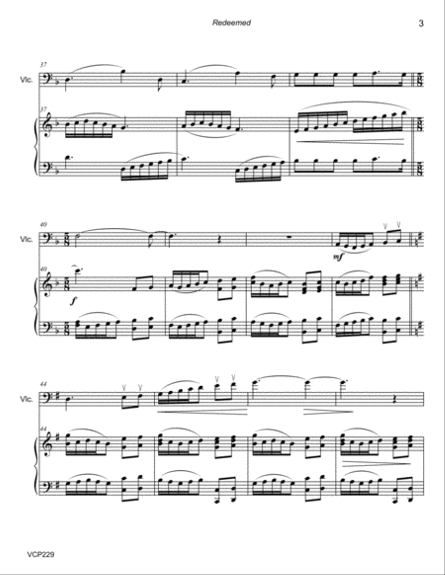 REDEEMED - CELLO SOLO with Piano Accompaniment REDEEMED - CELLO SOLO with Piano Accompaniment Piano scores gallery preview page 3