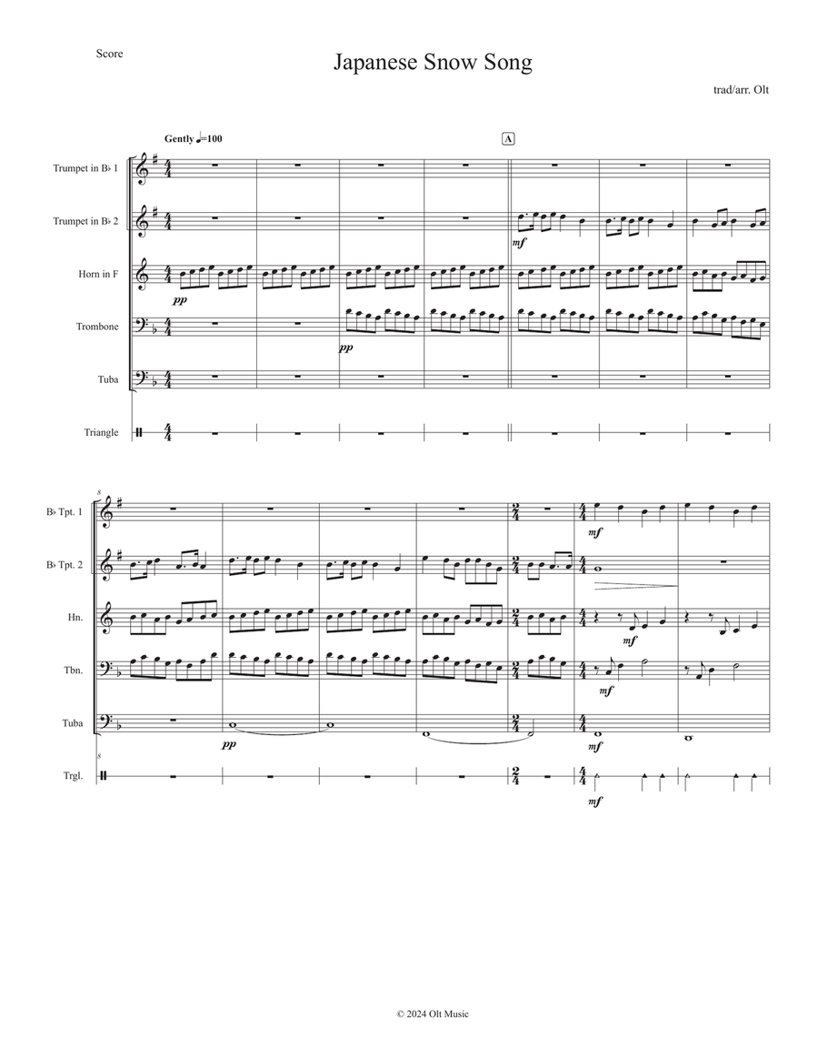 Japanese Snow Song Brass Quintet scores gallery preview page 1