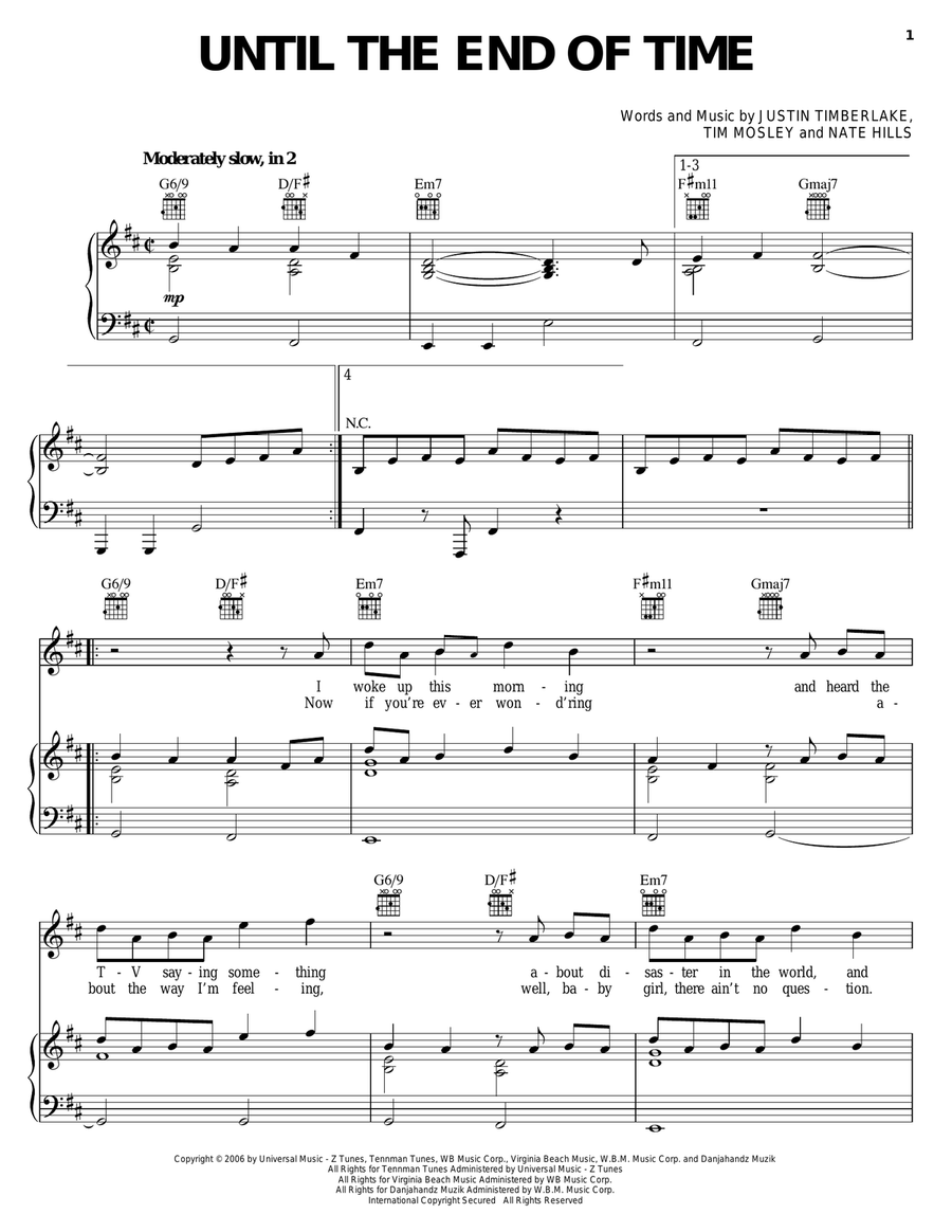 Until The End Of Time Piano, Vocal, Guitar scores gallery preview page 1