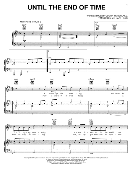 Until The End Of Time by Justin Timberlake Piano, Vocal, Guitar - Digital Sheet Music