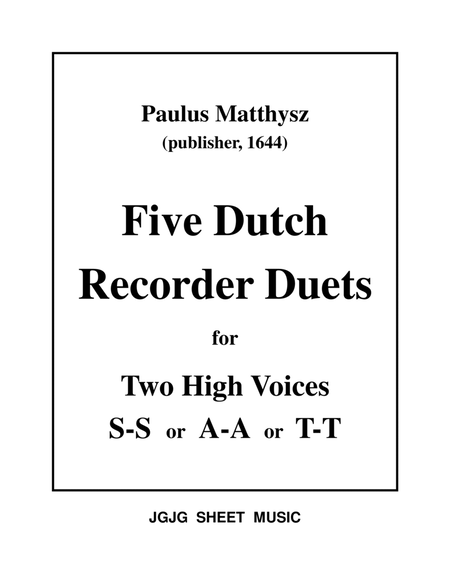 Five Dutch Baroque Duets for SS, AA, or TT Recorders image number null