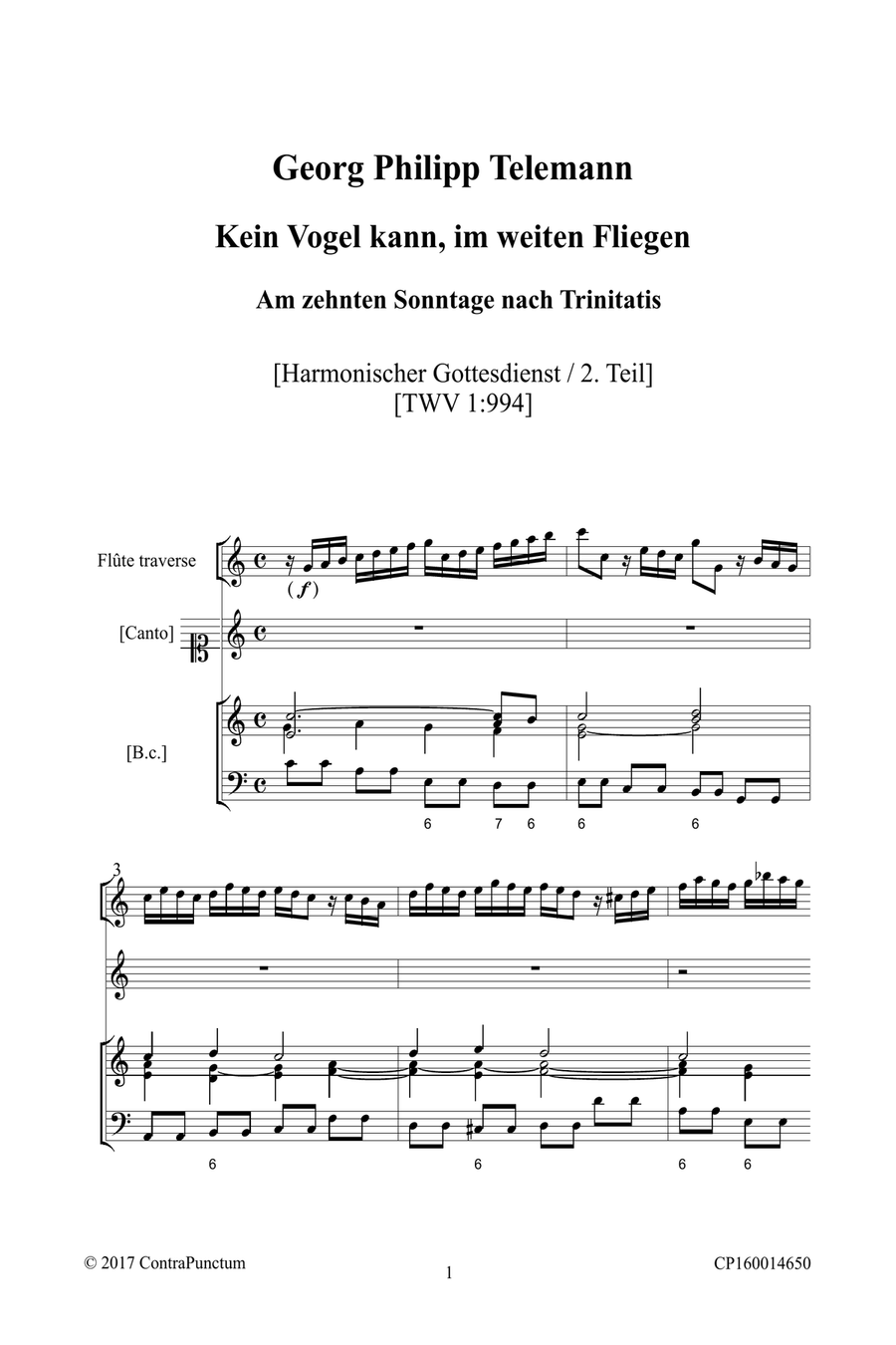 Harmonischer Gottesdienst TWV 1:994 Kein Vogel kann, im weiten Fliegen Flute scores gallery preview page 5