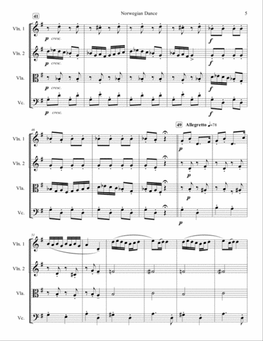 Norwegian Dance Opus 35, No. 2 for String Quartet String Quartet scores gallery preview page 5