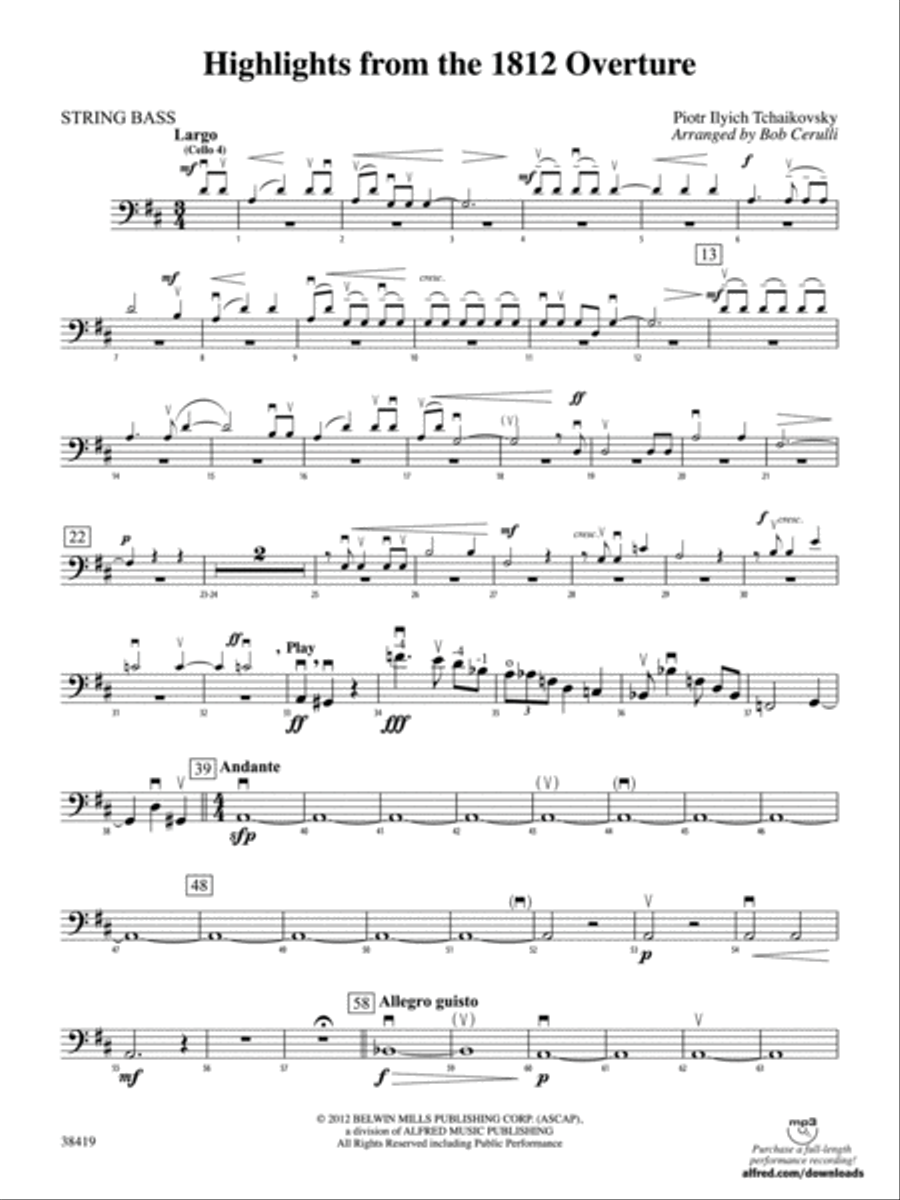 Highlights from the 1812 Overture: String Bass String Orchestra scores gallery preview page 1