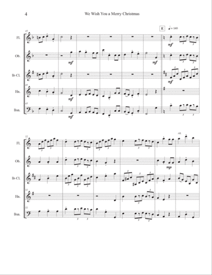 We Wish You a Merry Christmas (Woodwind Quintet) Woodwind Quintet scores gallery preview page 4