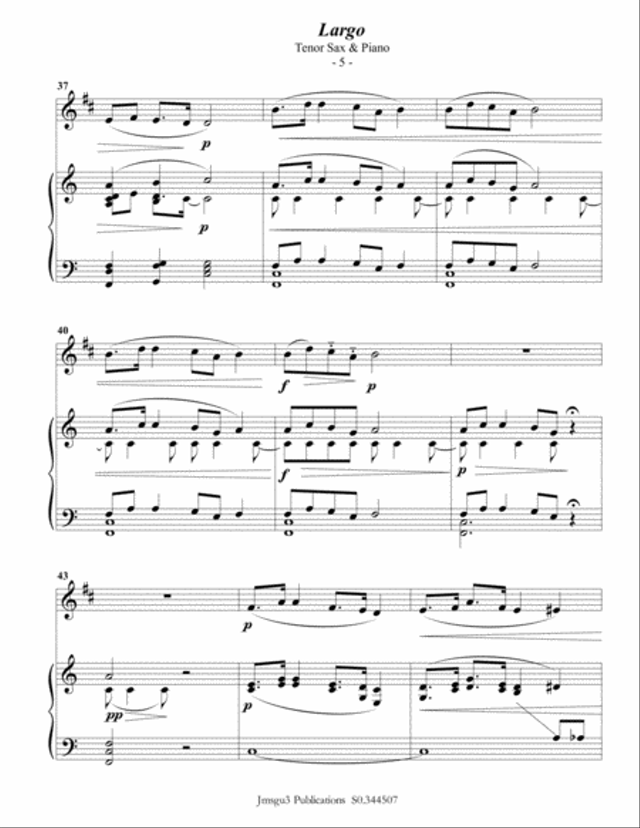Dvořák: Largo from the New World Symphony for Tenor Sax & Piano Tenor Saxophone scores gallery preview page 5