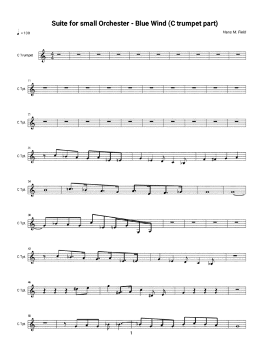 Suite for Small Orchestra - Blue Wind (C Trumpet) Chamber Orchestra scores gallery preview page 1
