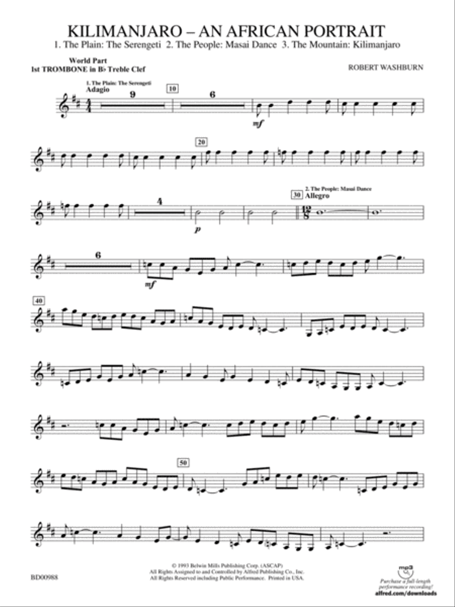 Kilimanjaro: (World Part) 1st B-flat Trombone T.C. Concert Band scores gallery preview page 1