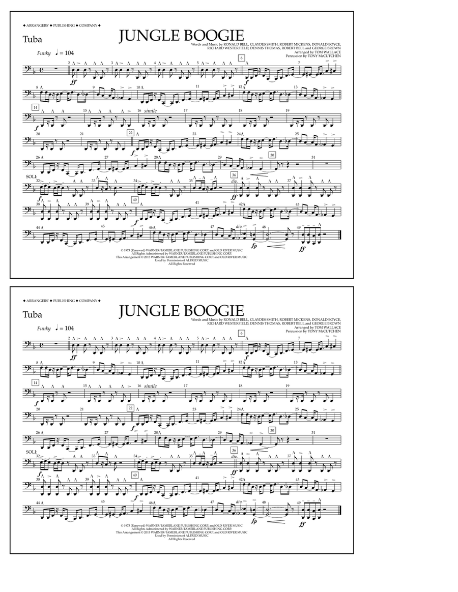 Jungle Boogie - Tuba Jungle Boogie - Tuba Marching Band scores gallery preview page 1