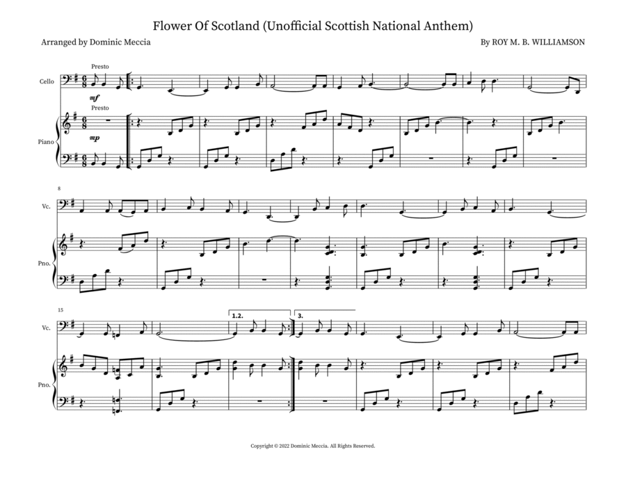Flower Of Scotland (Unofficial Scottish National Anthem) String Duet scores gallery preview page 1