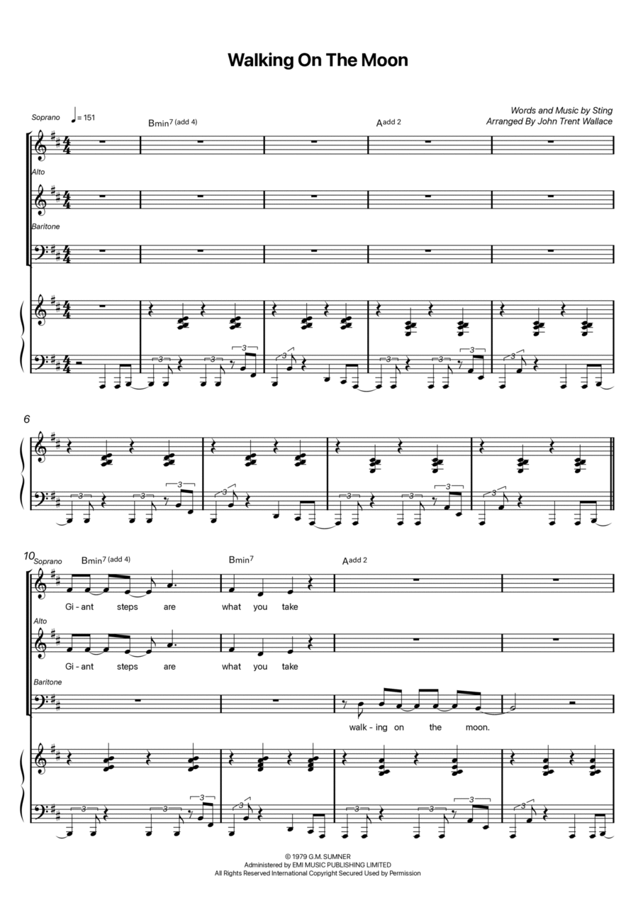 Walking On The Moon 3-Part scores gallery preview page 1