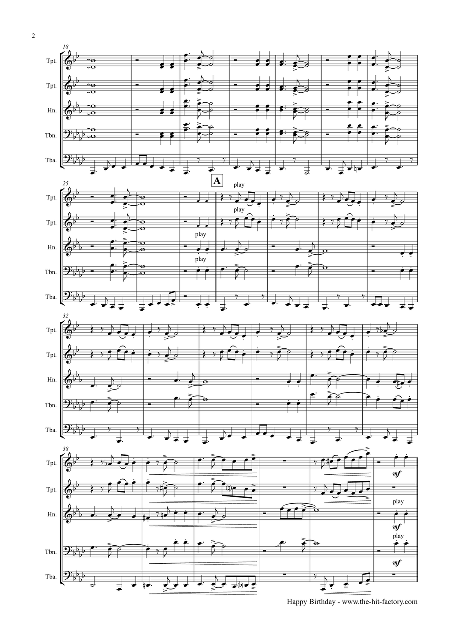 Happy Birthday - Swingin' Variations - Brass Quintet Brass Quintet scores gallery preview page 2