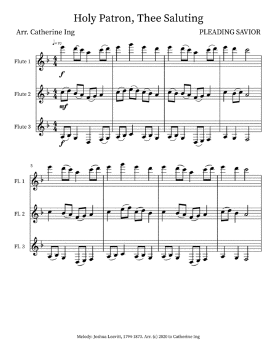 Holy Patron Thee Saluting for Flute Trio Flute Trio scores gallery preview page 1