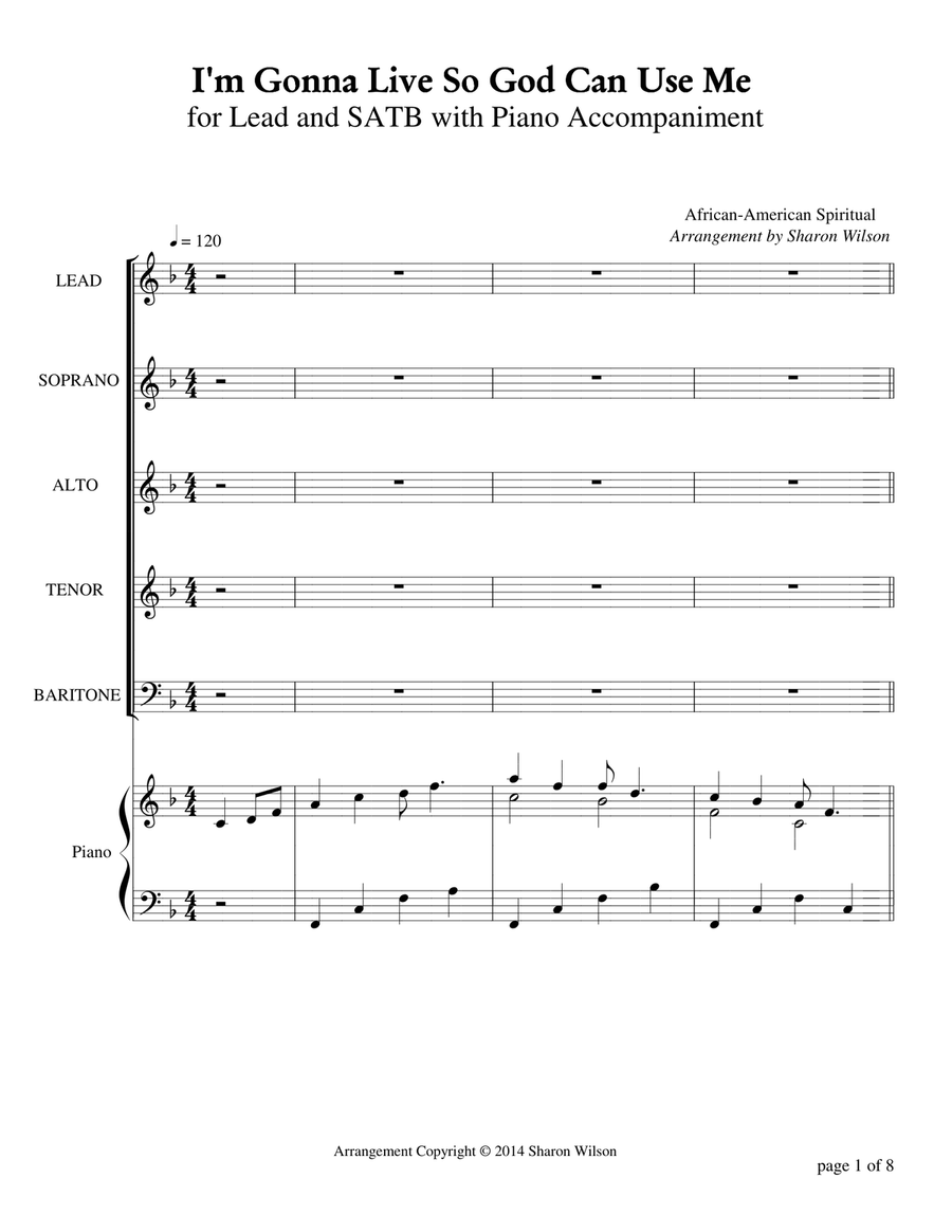 I'm Gonna Live So God Can Use Me (for Lead and SATB Choir A Cappella or with Piano Accompaniment) 4-Part scores gallery preview page 2
