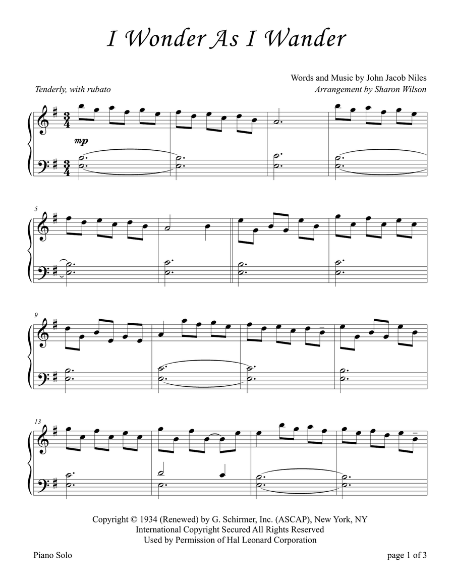 I Wonder As I Wander Piano Solo scores gallery preview page 3