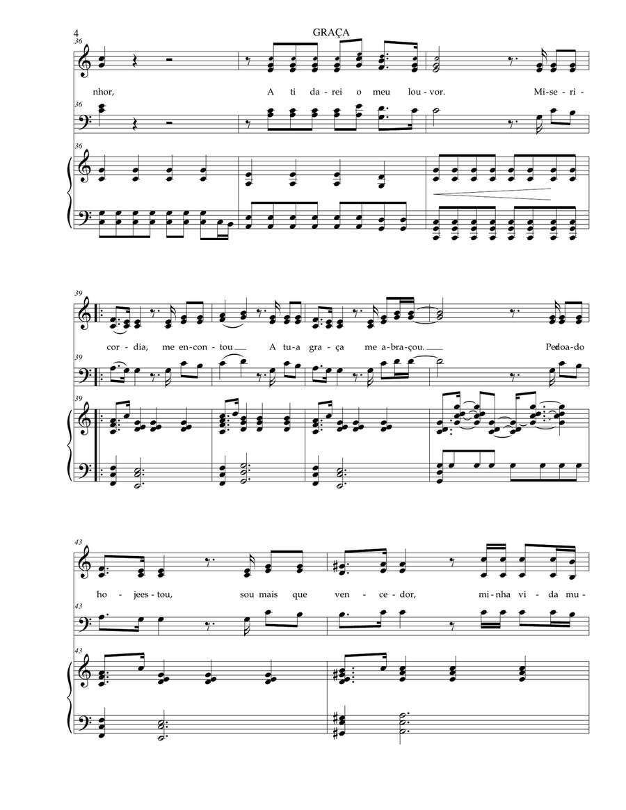 Graca ( SATB e Piano) - PORTUGUES 4-Part scores gallery preview page 4