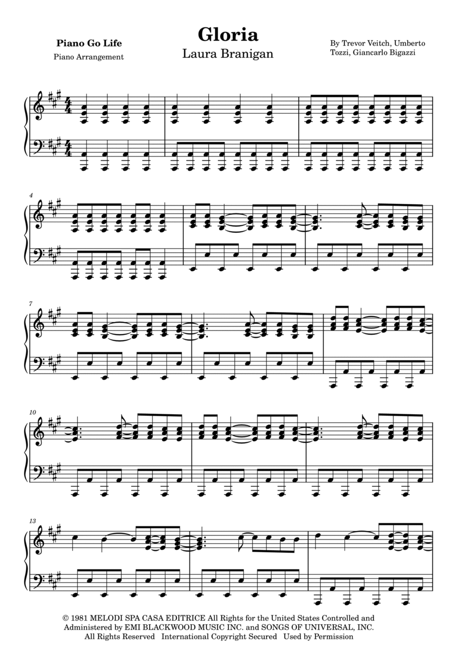Gloria Piano Solo scores gallery preview page 1