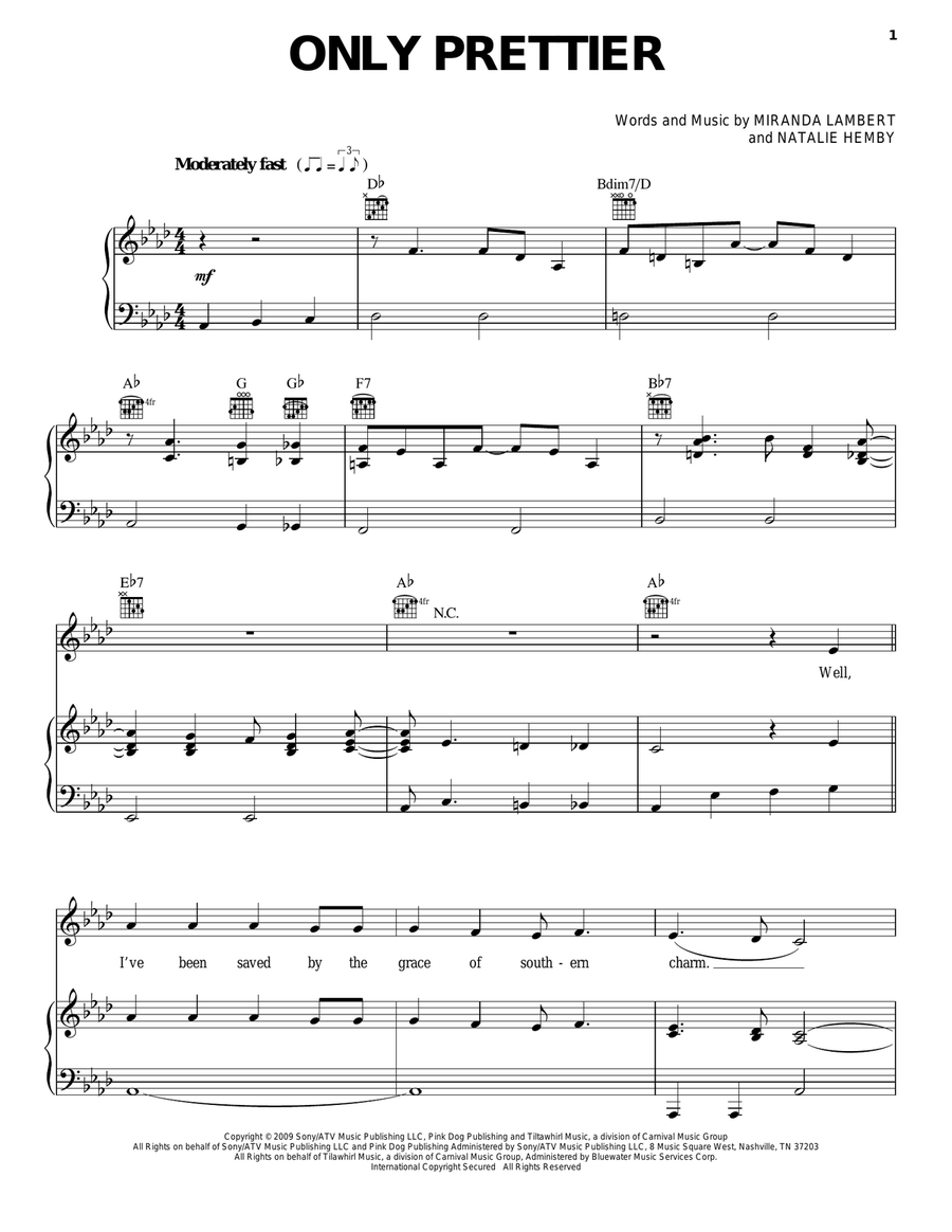 Only Prettier Piano, Vocal, Guitar scores gallery preview page 1