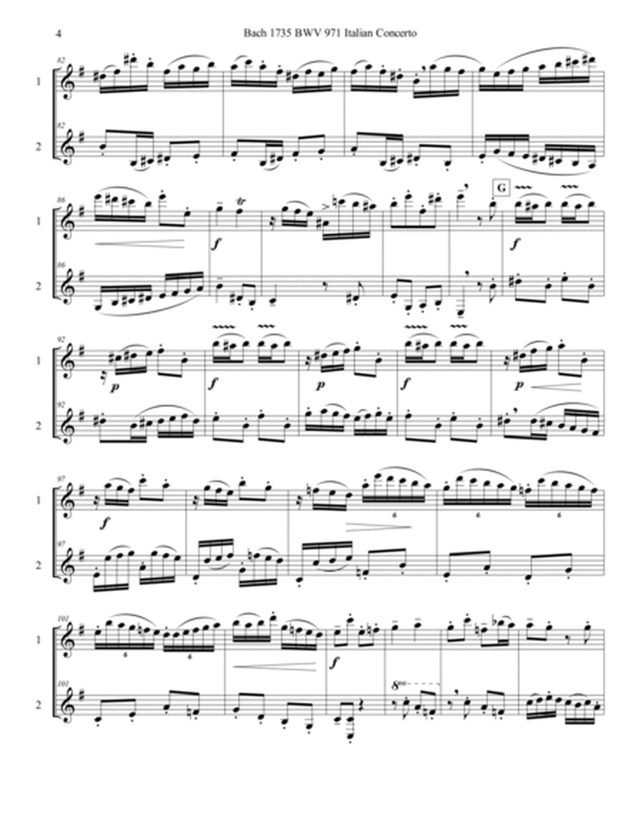 Bach 1735 BWV 971 Italian Concerto Clarinet Duet Parts and Score