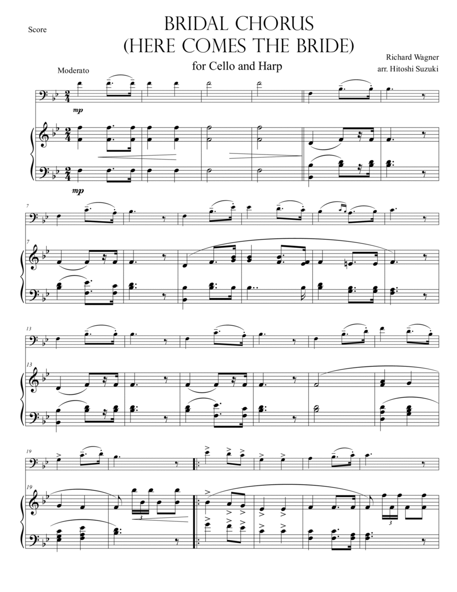 Bridal Chorus (Here Comes the Bride) for Cello & Harp Duo String Duet scores gallery preview page 1