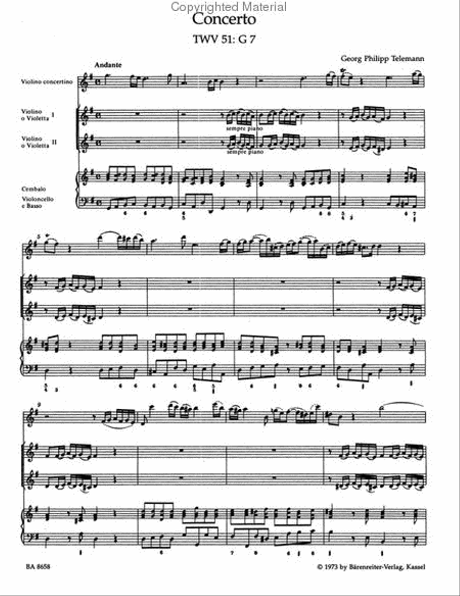 Concerto for Violin and Orchestra in G major TWV 51:G 7 String Orchestra scores gallery preview page 2