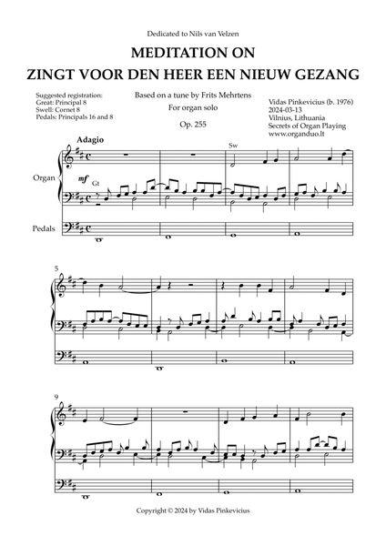 Meditation on Zingt voor den Heer een nieuw gezang, Op. 255 (Organ Solo) by Vidas Pinkevicius