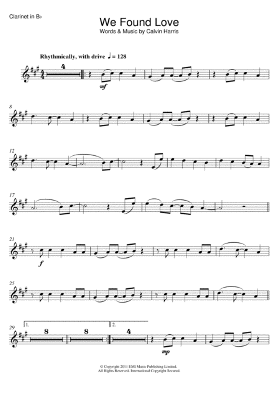 We Found Love (featuring Calvin Harris) Clarinet Solo scores gallery preview page 1