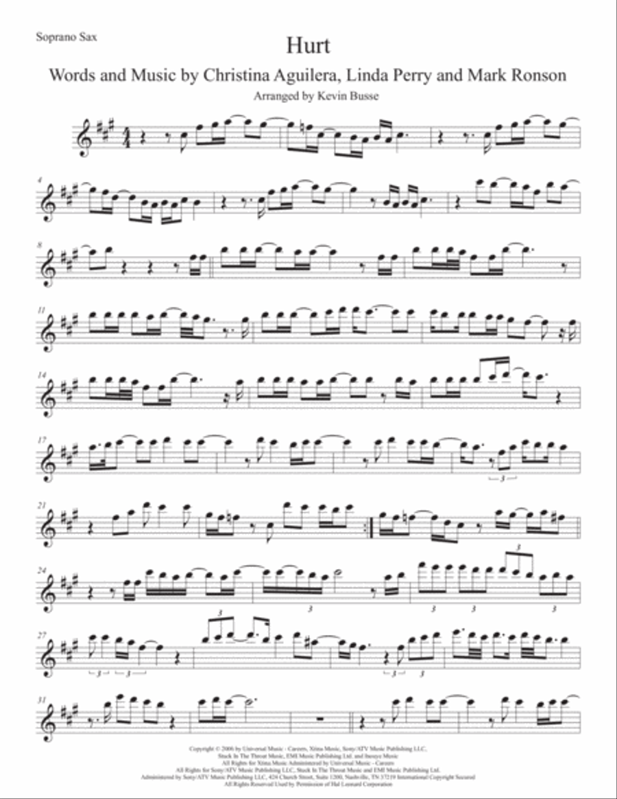 Hurt Soprano Saxophone scores gallery preview page 1