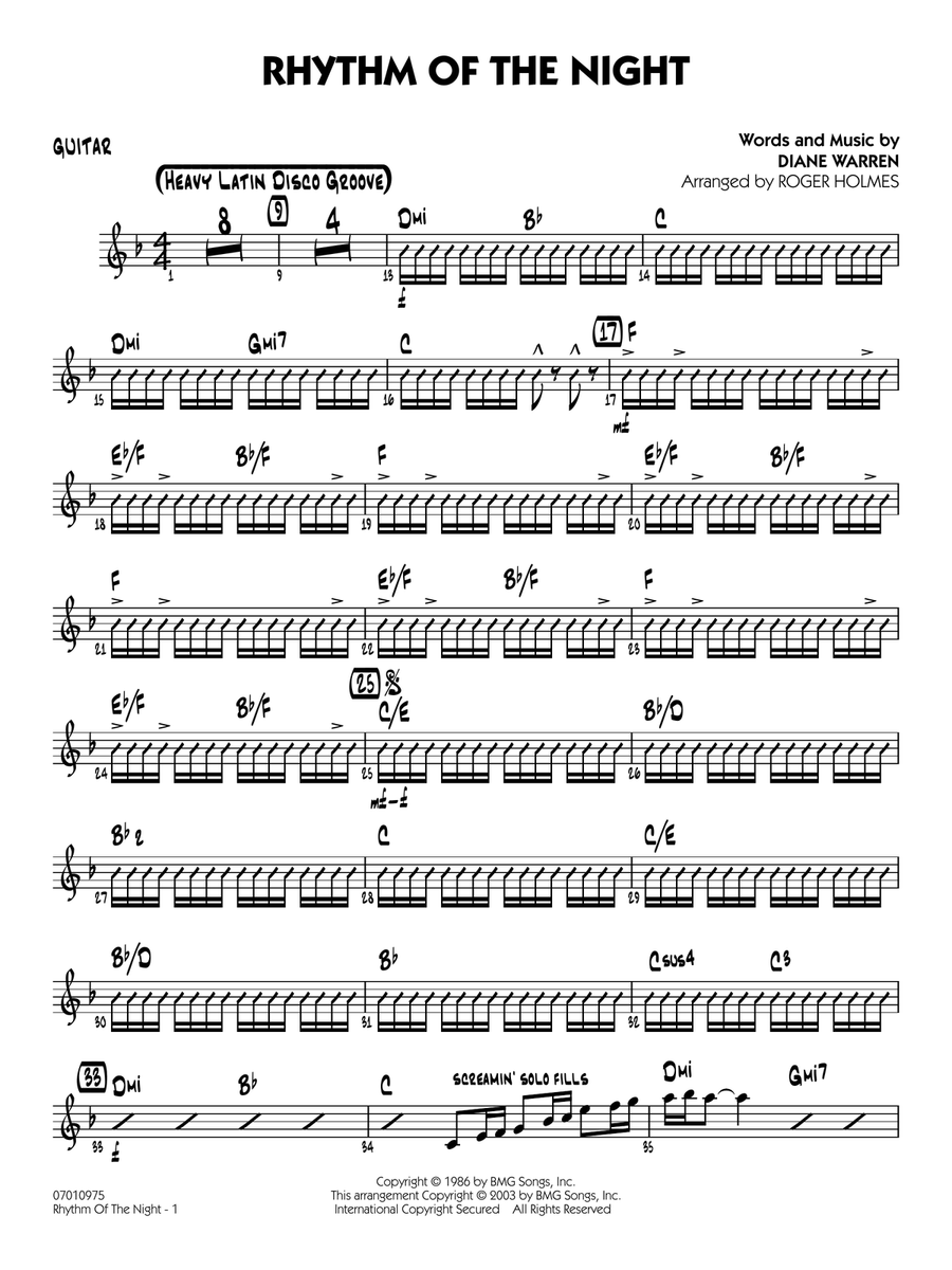 Rhythm of the Night (arr. Roger Holmes) - Guitar Jazz Ensemble scores gallery preview page 1