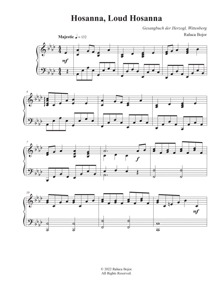 Hosanna, Loud Hosanna / I Sing the Mighty Power of God (advanced piano) Piano Solo scores gallery preview page 1