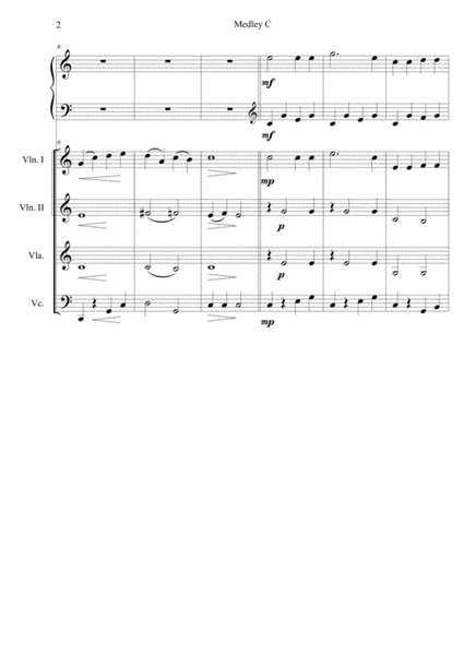Medley C.Tres peses faciles per a piano amb acompanyament d'orquestra de corda.Partitura general i p image number null