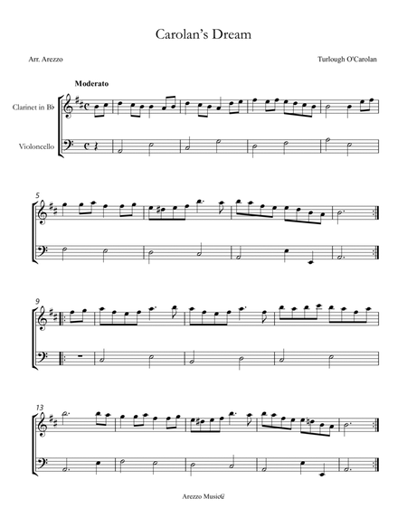 Carolan's Dream Clarinet and Cello Sheet Music Turlough'o Carolan image number null