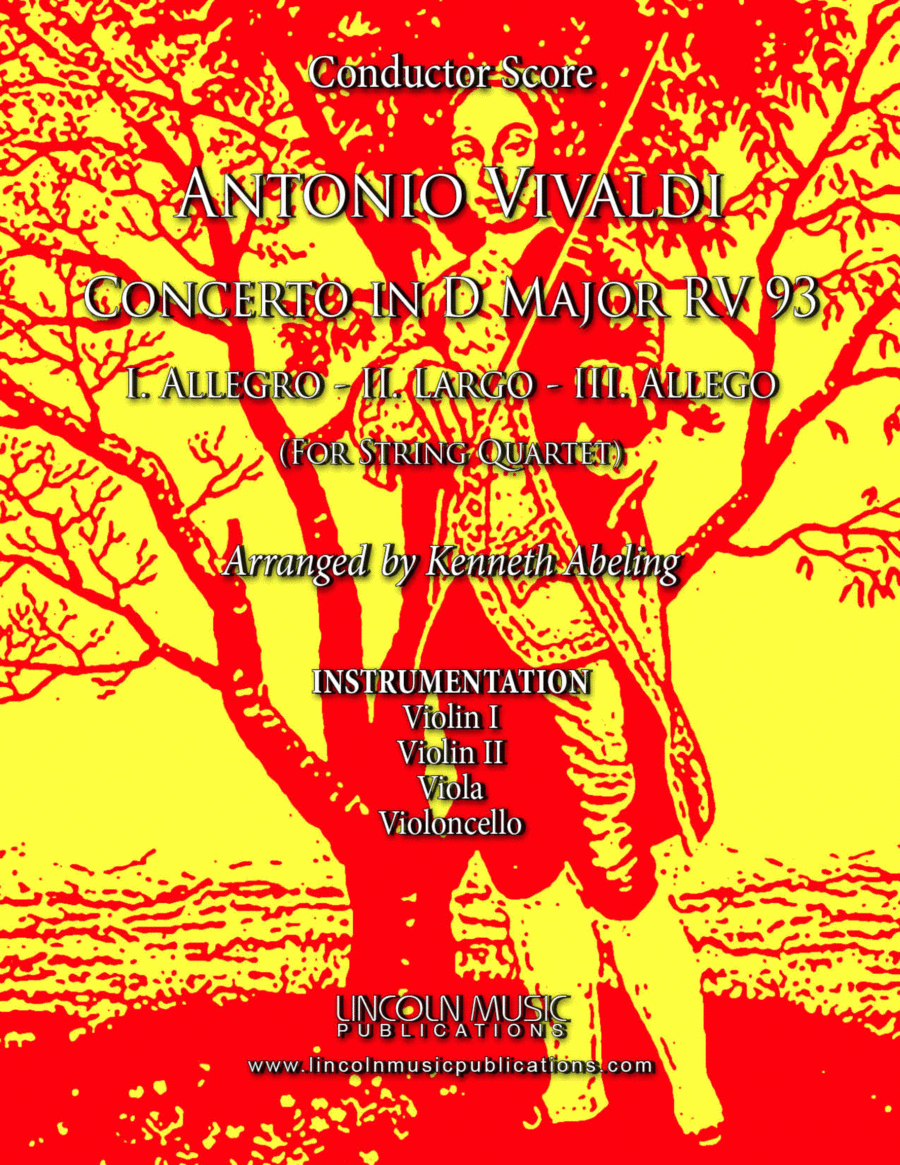 Vivaldi - Concerto in D Major RV 93 (for String Quartet and Optional Organ) String Quartet scores gallery preview page 1