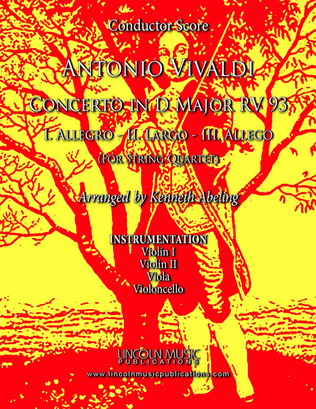 Book cover for Vivaldi - Concerto in D Major RV 93 (for String Quartet and Optional Organ)