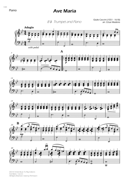 Caccini - Ave Maria - Bb Trumpet and Piano (Individual Parts) image number null