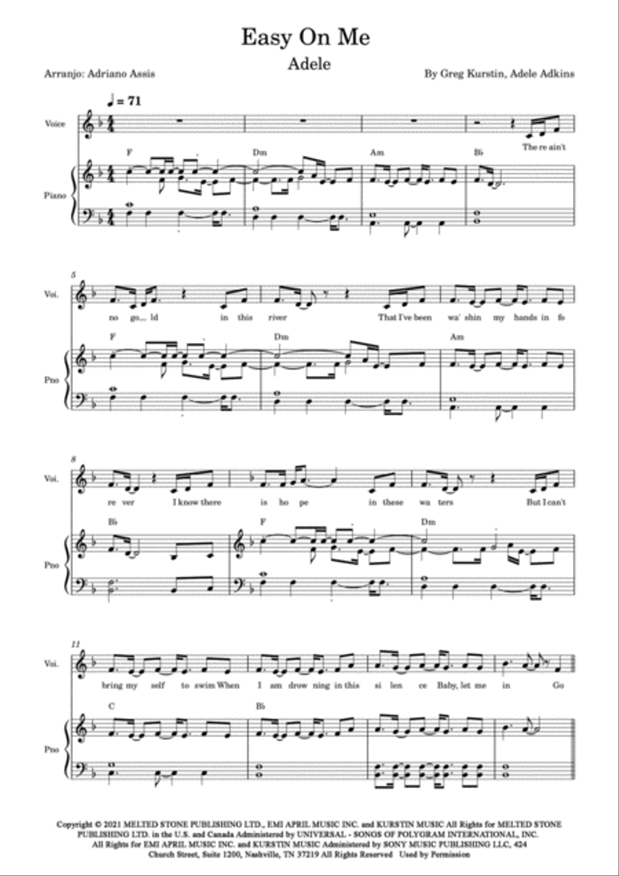 Easy On Me Piano, Vocal, Guitar scores gallery preview page 3