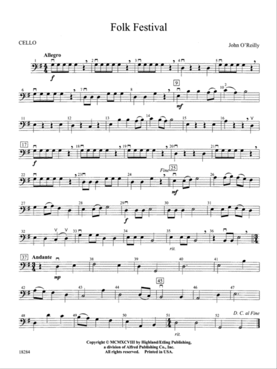 Folk Festival: Cello String Orchestra scores gallery preview page 1