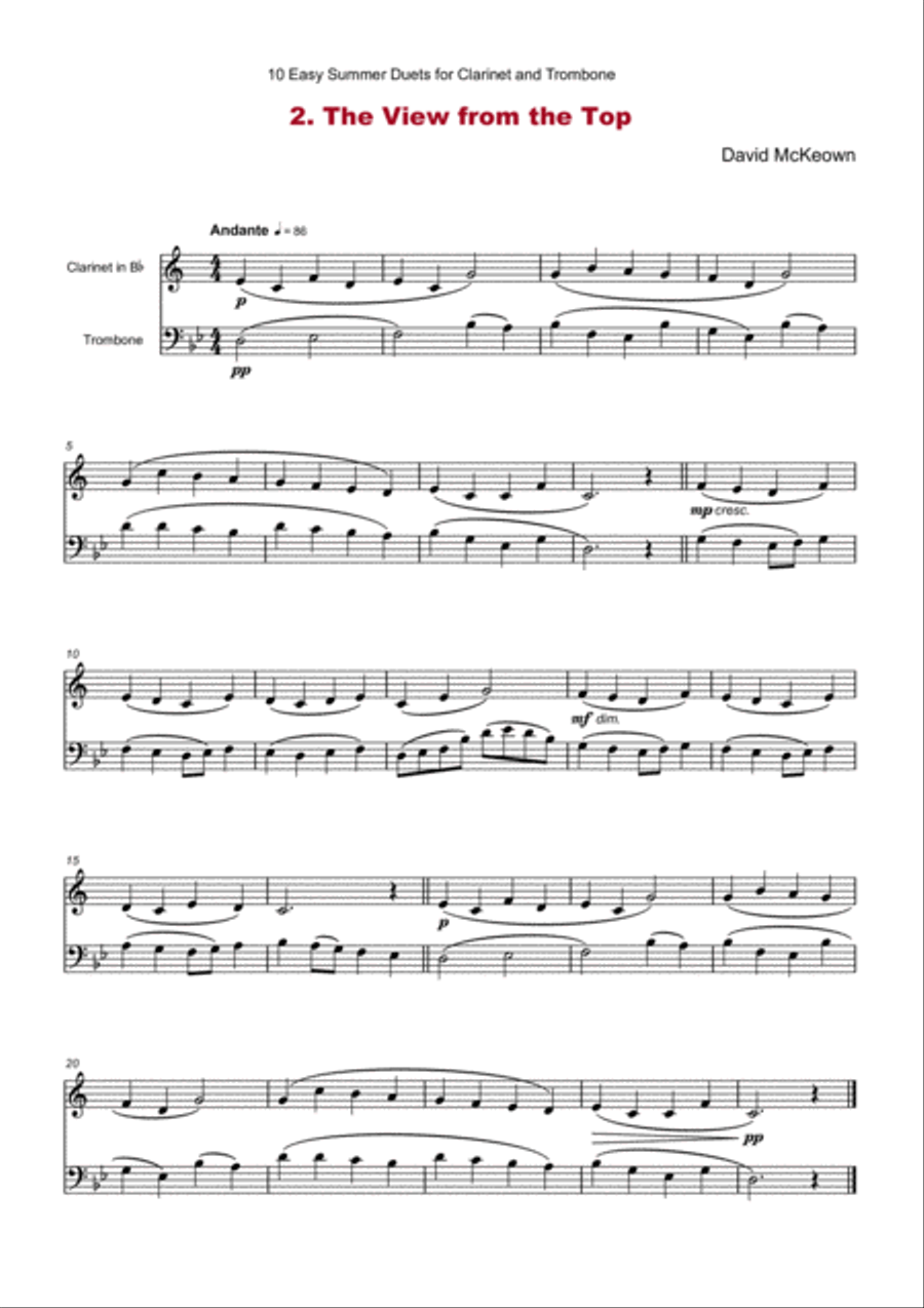 10 Easy Summer Duets for Clarinet and Trombone Clarinet scores gallery preview page 4