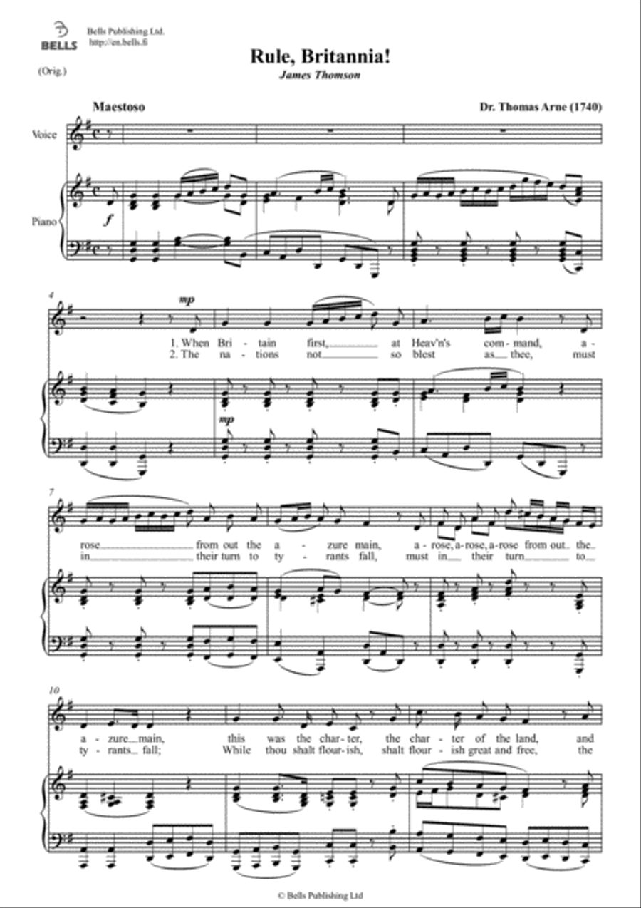 Rule, Britannia! (Original key. G Major) Choir scores gallery preview page 1
