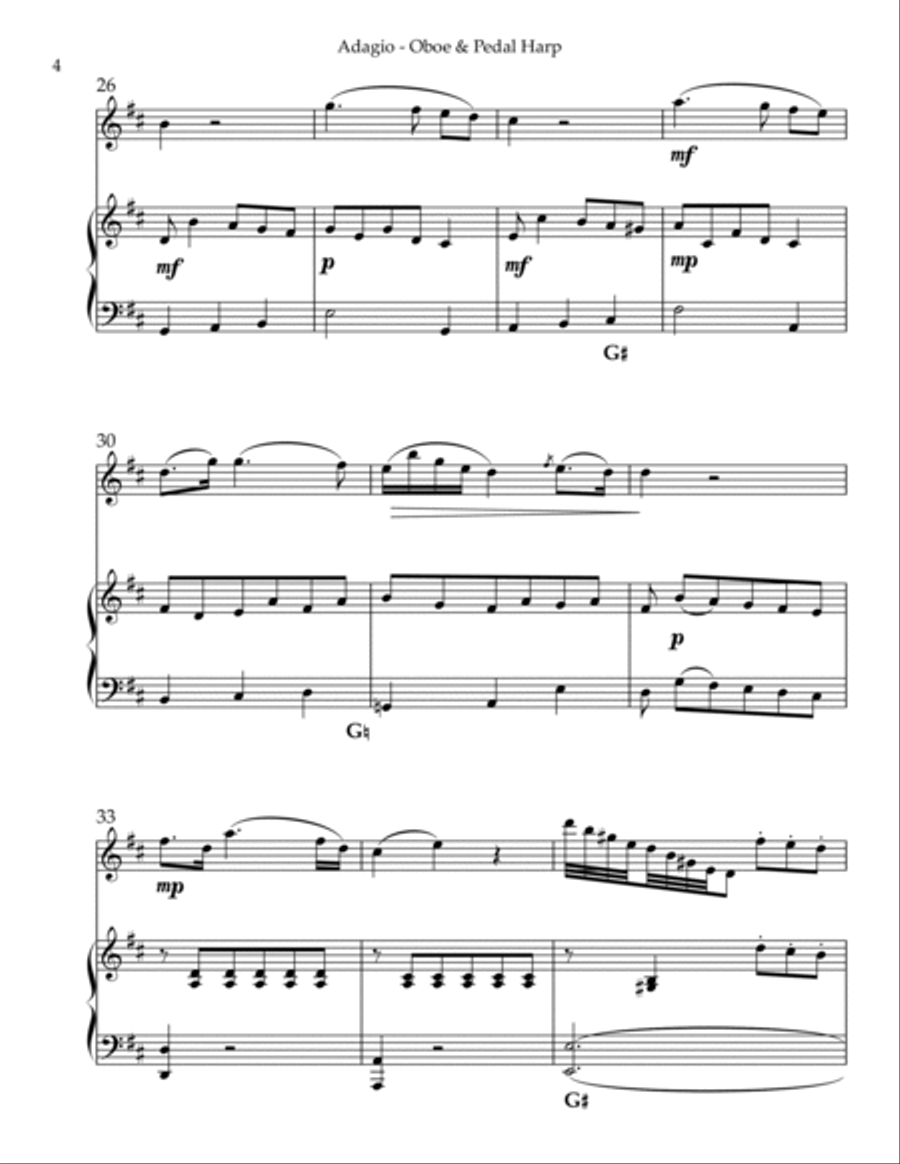 Adagio Religioso, K622, Duet for Oboe & Pedal Harp Oboe scores gallery preview page 4