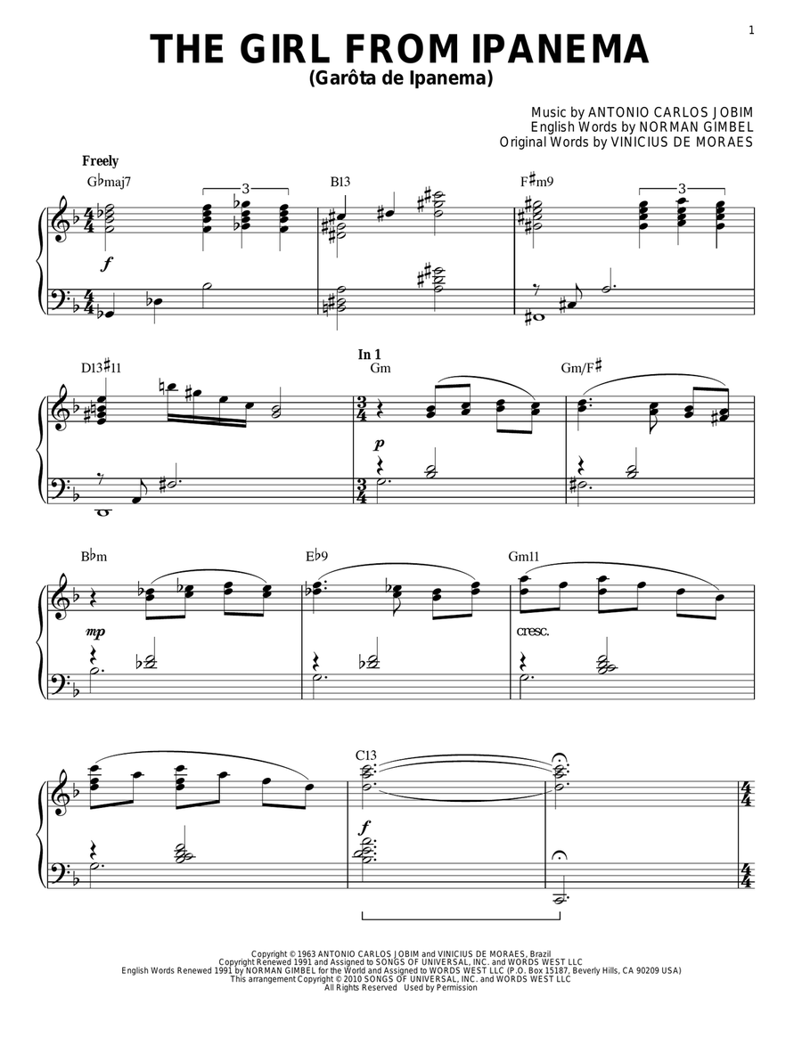 The Girl From Ipanema (Garota De Ipanema) [Jazz version] (arr. Brent Edstrom) Piano Solo scores gallery preview page 1