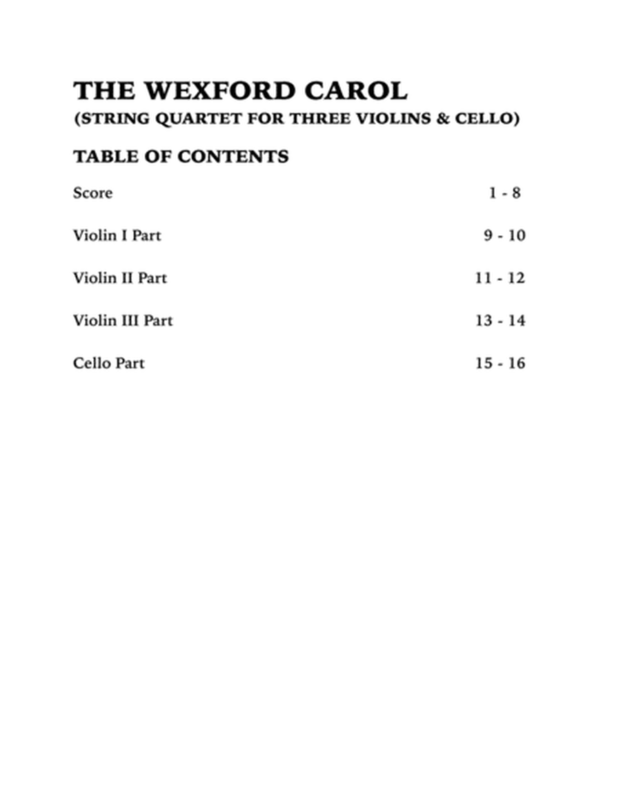 The Wexford Carol (String Quartet): Three Violins and Cello image number null