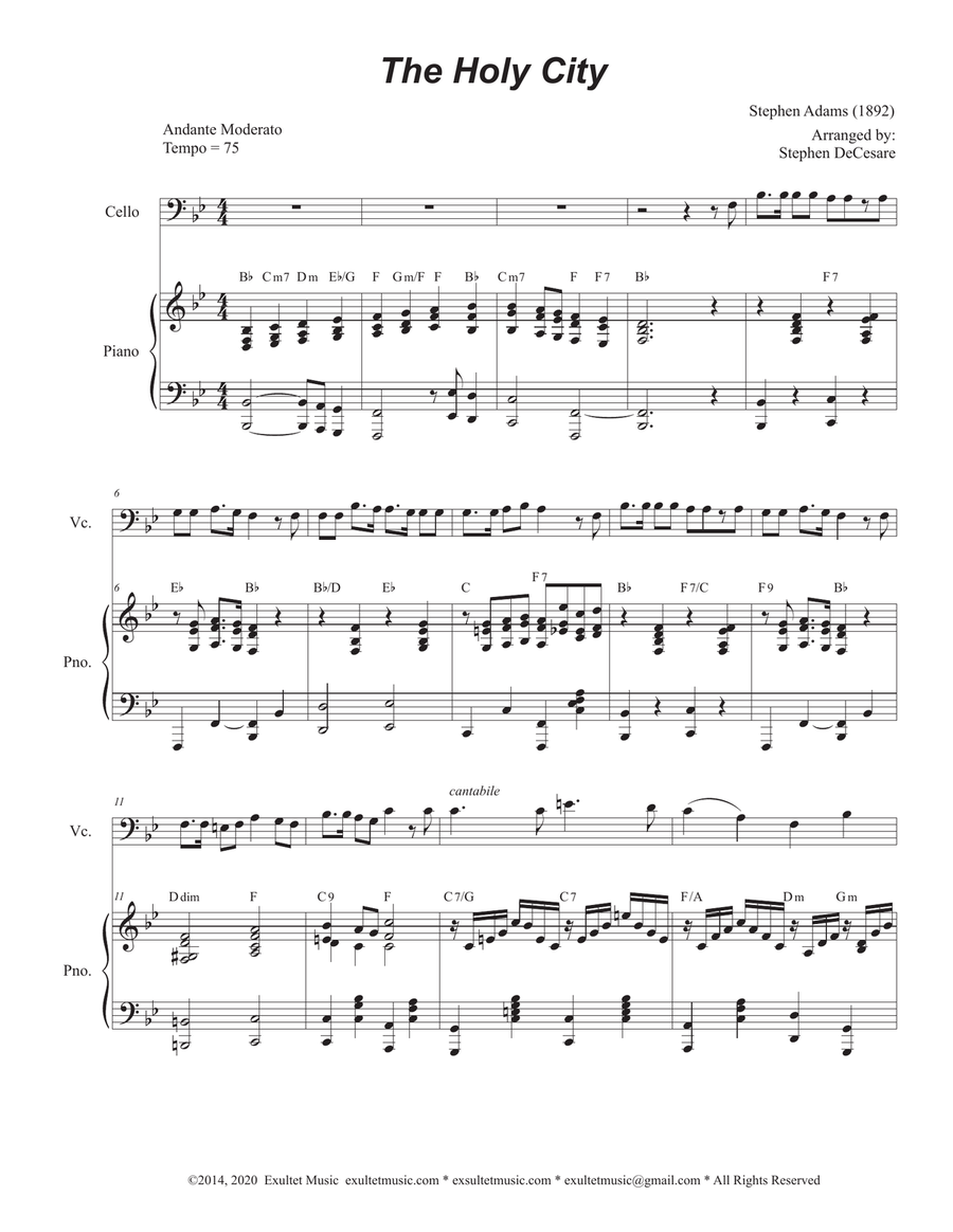 The Holy City (Cello solo and Piano) Piano scores gallery preview page 1