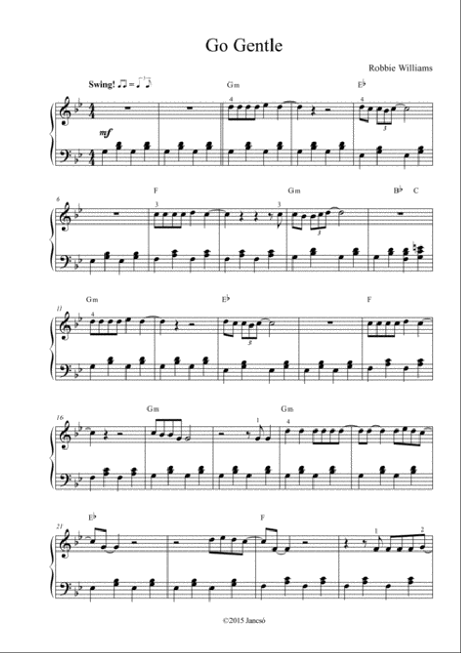 Go Gentle Piano Solo scores gallery preview page 1
