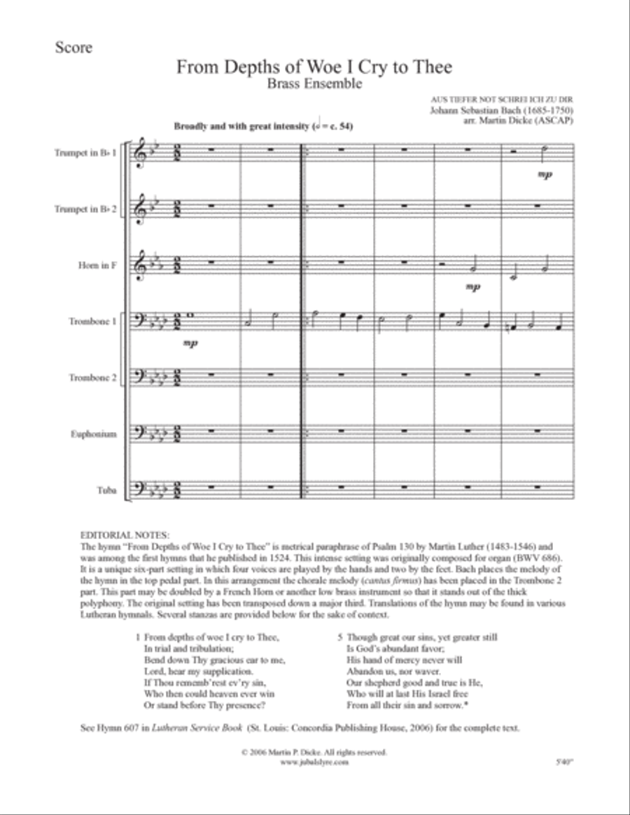 From Depths of Woe I Cry to Thee, BWV 686 (Brass Ensemble) Horn scores gallery preview page 2